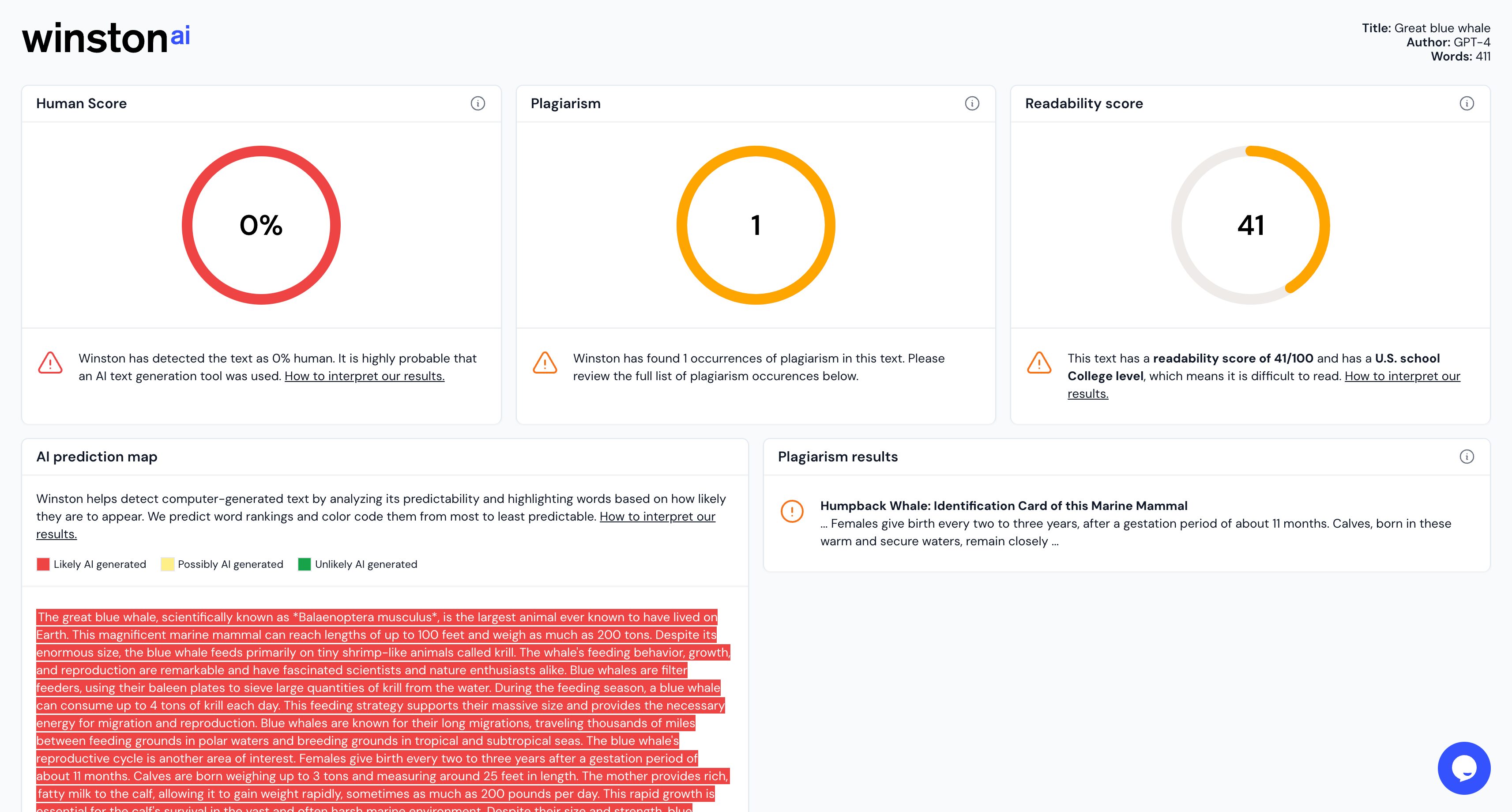 screenshot of Winston AI